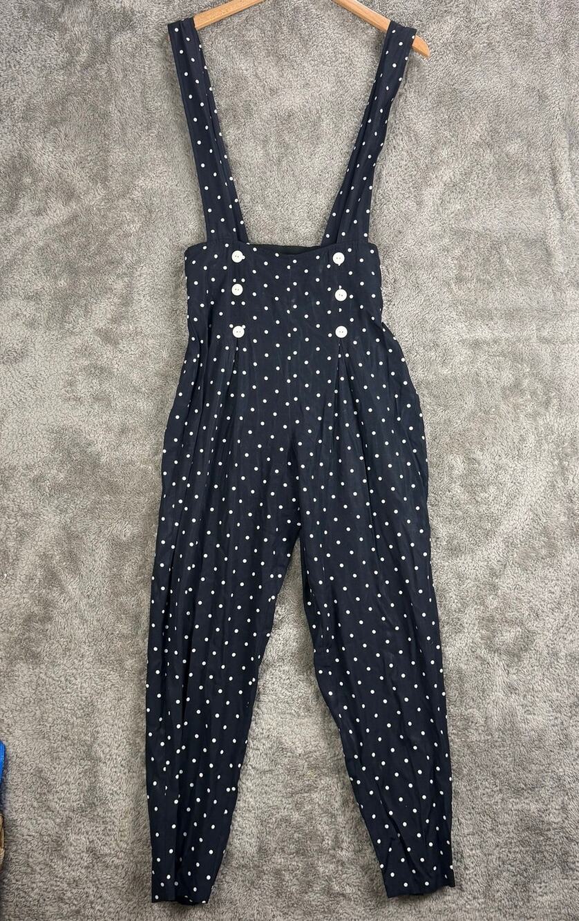 Vintage 90s Y2K Rampage Romper Jumpsuit Pleated Black White Polka Dot Buttons